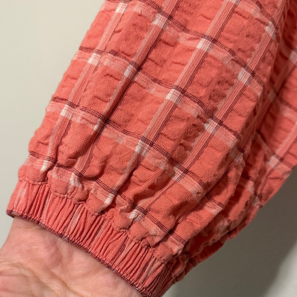 L.L. Bean Coral Plaid V-Notch Tunic Top - Picture 6 of 7